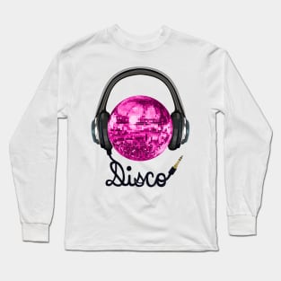 Pink Disco Ball Music Headphones Long Sleeve T-Shirt